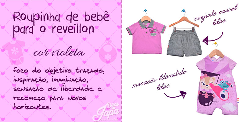 Roupinha de bebê de ano novo cor violeta