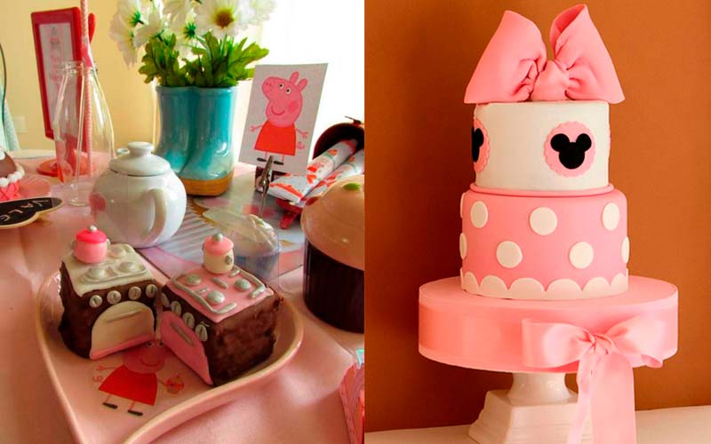 festa da Peppa comparando festa Minnie Mouse